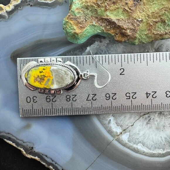 Sterling Silver Southwestern Style Oval Eclipse Jasper Decorated Dangle Earrings - Picture 10 of 10